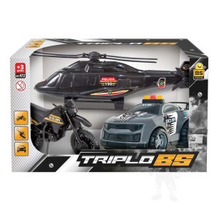 CARRO DE BRINQUEDO INF C/ HELICÓPTERO E MOTO TRIPLO
